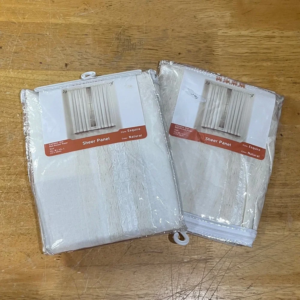 Vtg Home Essentials Esquire Sheer Natural Rod Pocket‎ Curtain Panels 52x63 2pk